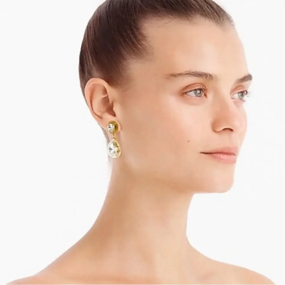 NWT Luxe Party Minimalist J. Crew Crystal Pear-shaped drop statement earrings - Picture 4 of 17